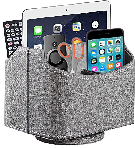 Arniche Leder-Fernbedienungshalter,um 360 Grad drehbarer Schreibtisch,TV-Fernbedienung,Schreibtisch-Organizer für Aufbewahrungssteuerung,Taschenrechner,Handy,Stifthalter(graues Tuch)