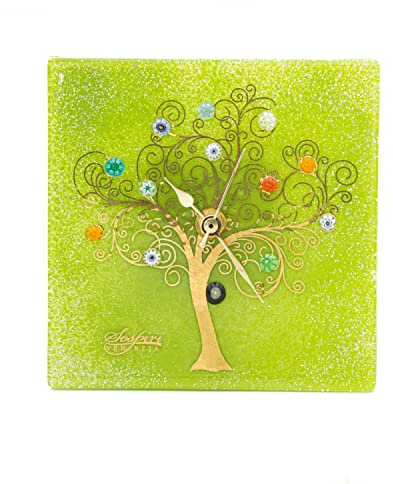 Sospiri Venezia Horloge de Table Verre Murano Mécanisme Silencieux Décoré Murrines et Feuille Or Idée Cadeau Fabriqué à la Main Made in Italy (19x19)