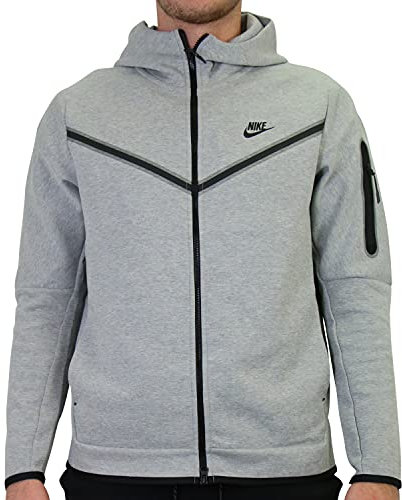 Nike Tech Full Zip Felpa con Cappuccio, Grigio Erica/Nero, L Uomo