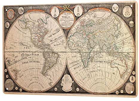 Blechschild XXL Abenteurer alte Weltkarte