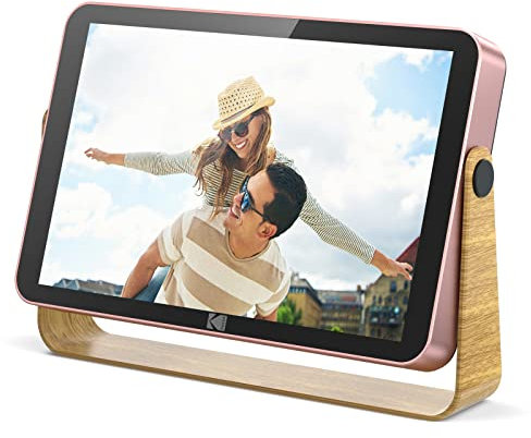 KODAK Digitale Bilderrahmen 10 Zoll WLAN Wiederaufladbar, 16GB RAM WiFi Elektronischer Bilderrahme mit der Funktion Foto/Video/Kalender/Wecker/Wetter und Standortaktualisierungen, RCF-108 Rosa