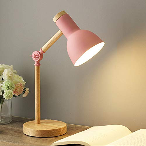 Lampe de Bureau LED E27 à Bras Réglable - Protection des Yeux Moderne Classique pour Lecture, Travail - Rose pour Salon et Chevet