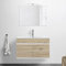 Mobile Bagno sospeso con lavabo in Ceramica e Specchio, cassetti e Ante a Chiusura rallentata, 3 colorazioni Disponibili (90 cm 2 Ante, Rovere Africa)