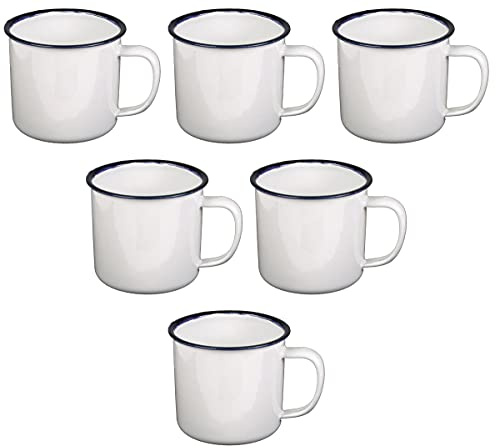 SURVIVAL Emaille-Tasse weiß-schwarz 350ml 6er Pack