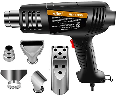 mofa Professional Heißluftpistole MJ11(1600 Watt, Temperaturbereich 150-650 °C mit 5 Düsen als Überlastschutz für den Prozess Keramikheizung, Entfernen von Farbe, Dichtungsarbeit) (Schwarz)