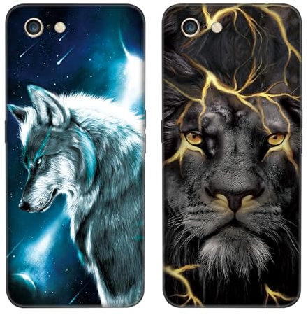DiaryTown 2 Pack Hülle für iPhone 6 / iPhone 6S Liquid Silikon Handyhülle mit Motiv Schutzhülle Ultra Dünn TPU Bumper Rundumschutz Schwarz Case für Cover iPhone 6S - Wolf & Goldener Löwe