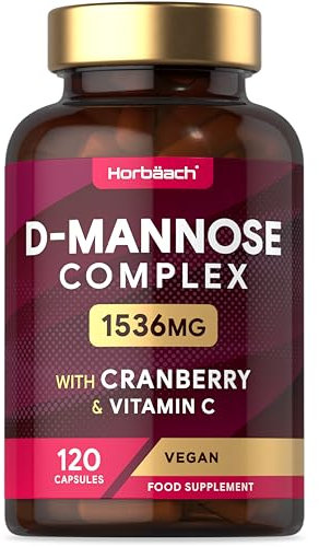 D Mannose and Cranberry 1536mg | 3 in 1 D-Mannose Capsules + Vitamin C | Urinary Tract Infection (UTI) Relief | 120 Vegan Capsules | No Artificial Preservatives | by Horbaach