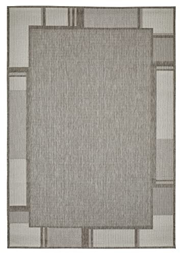 andiamo In- & Outdoor Teppich Louisville moderner Webteppich Bordüre vollständig umkettelt Flachgewebe 120 x 170 cm taupe