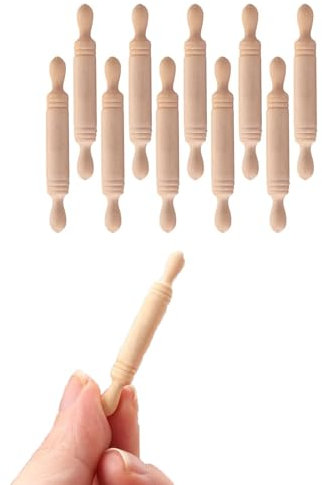 Toddmomy 10pcs Wooden Mini Rolling Pin, Long Kitchen Baking Small Dough Rolling Pin for Children Play- Crafting and Imaginative Play,5cm