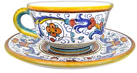 GUTE Deruta Italy Ricco Deruta Teetasse, handgefertigt und handbemalt, italienische Keramik, handgefertigt in Deruta, Italien, 170 ml