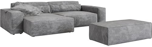 DELIFE Eckcouch Sirpio XL Mikrofaser Taupe 270x170 cm Recamiere variabel mit Hocker
