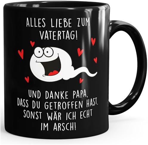 Moonworks® Kaffee-Tasse Danke Papa dass du getroffen hast Geschenk lustig zum Vatertag Spermium uni - schwarz standard