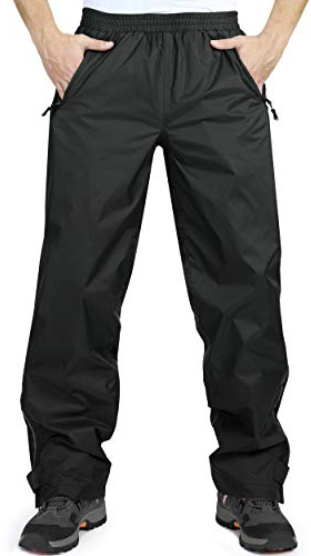 33,000ft Men's Waterproof Trousers Lightweight Breathable Rain Overtrousers with Pockets, Outdoor Windproof Rain Pants for Golf Walking Hiking Fishing Black S/34 Inseam