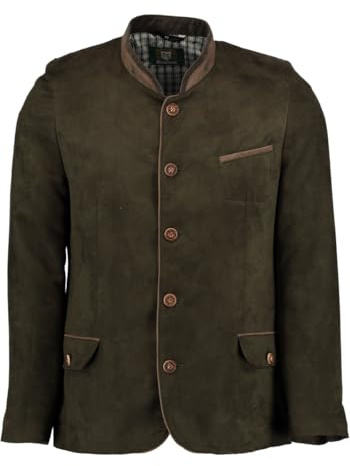OS Trachten Veste traditionnelle Janker pour homme avec col montant Frura, vert foncé, 38 W/33 L