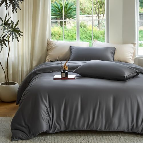 DOZ Duvet Cover Set, 100% Viscose derived from Bamboo, Organically Grown, Buttery Soft, Cooling Duvet Covers, High GSM, 1 Duvet Cover and 2 Pillowcases, 90x90 (Storm, Full/Queen)