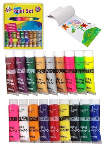 HOVUK 18PCs Acrylic Paint Set Coloured (36ml, 1.22Oz) Tubes, Non-Toxic Non-Fading Kids Paint Set, Rich Pigments for Painters, Art and Craft Supplies for Children 3+