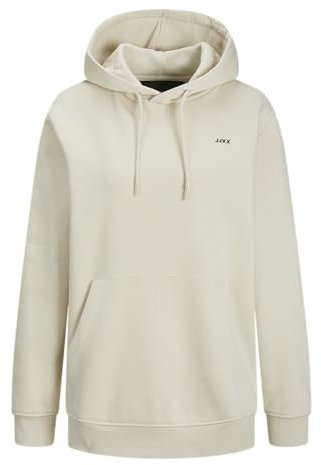 JACK & JONES Women's Jxabbie Rlx Ls Every Hood Swt Noos Hoodie, Moonbeam/Print: Black Jjxx Logo, XL, Moonbeam/Print: black Jjxx logo, XL