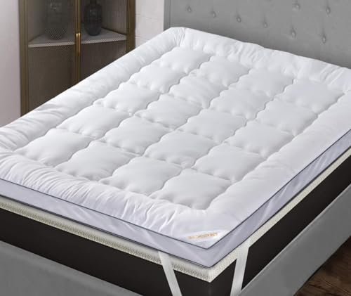 Bedorzo® Mattress Topper Double Bed, 4 Inch/10cm Thick, Extra Deep & Super Soft Double Mattress Topper Bed with Strong Elastic Bands fit up to 40 CM, Premium Microfiber, Mattress Pad Size 137x190+10CM