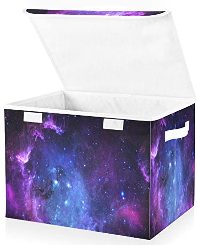Große Aufbewahrungskörbe mit Leinen, zusammenklappbar, faltbar, Stoffschrank, Organizer, Behälter, Box mit Klappdeckel, für Zuhause, Schlafzimmer, Büro, 41,9 x 32 x 30 cm (Universum, Galaxie, Nebel,