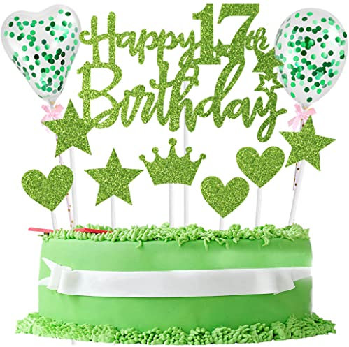 17. Tortendeko Geburtstag Mädchen, 17 Jahre Junge Mädchen Kuchendeko 17. Geburtstagstorte Topper 17. Geburtstag Obst Grün Tortendeko 17 Cupcake Topper 17. Geburtstag Kuchen Deko 17 Kuchenaufsatz