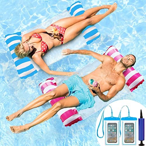 2 Pièces Bouee Piscine, Frite Piscine Adulte,4 en 1 Hamac Matelas Gonflable Piscine, Bouee Piscine Adulte,Bouée Transat Piscine Pliable Portable pour Les Vacances à la Plage