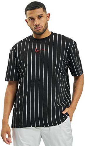 Karl Kani Herren KKMQ32063BLK Small Signature Pinstripe Tee Black blk/wht/red, XL