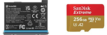 Insta360 X3 Originaler Ersatzakku (1800 mAh) & SanDisk Extreme microSDXC UHS-I Speicherkarte 256 GB + Adapter (Für Smartphones, Actionkameras und Drohnen, A2, C10, V30, U3, 190 MB/s)