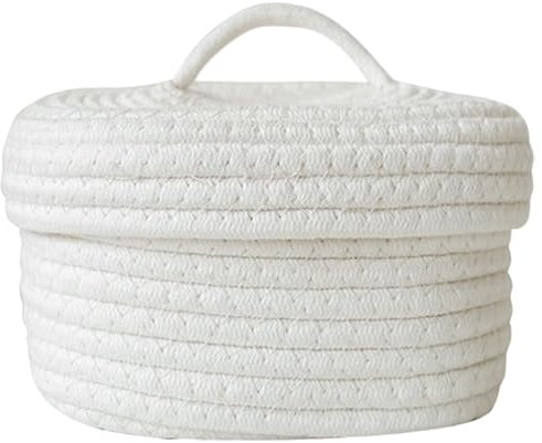 Cabilock Cotton Rope Woven Storage Basket with Lid, Small Sundries Storage Organiser, Decorative Lidded Basket for Living Room Bathroom