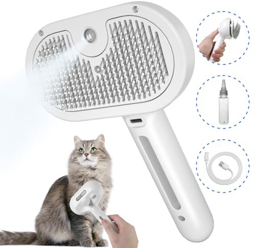 LilyAbeille Spazzola a Vapore per Gatti e Cani Spazzola con Serbatoio Acqua Spazzola Spruzzo Antistatico per Gatto, Spazzola Peli per Cani/Gatti/Conigli a Pelo Corto e Lungo, Bianco