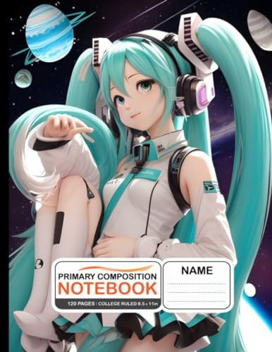 Composition Notebook College Ruled: Hatsune Miku Chibi Space Decal, Ideal for Decorating, Size 8.5x11 Inches