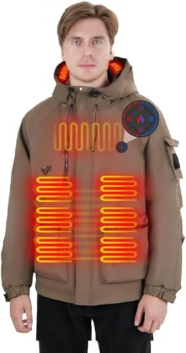 Brimekey Giacca Riscaldato Uomo con Cappuccio Rimovibile, Batteria da 7,4 V, 3 Livelli di Riscaldamento, Giubbotto Riscaldante Riscaldato Impermeabile