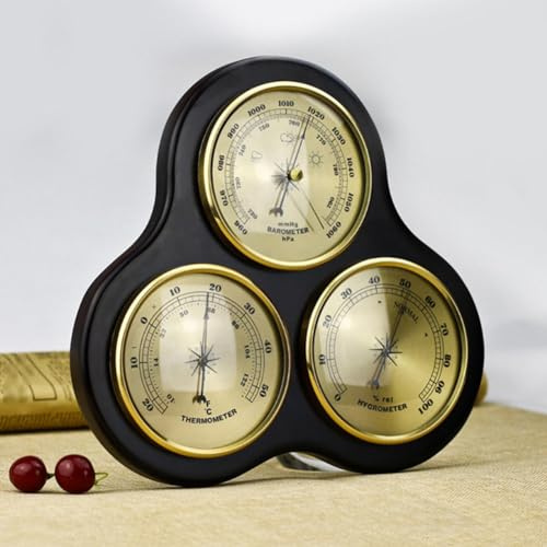 VINGAA Barometer, barometrisches Manometer für Zuhause, Barometer, Thermometer, Hygrometer, Holzrahmen-Barometer für den Innenbereich, 3-in-1 mechanische analoge Wetterstation