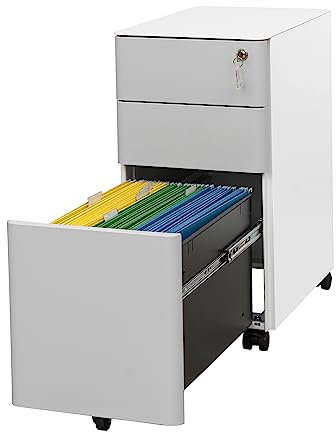 LVSTEEL Aktenschrank mit 3 Schubladen und Schloss,Mobiler Metallschrank für Home Office, für Rechts-/Rechtliches/Briefgröße, Komplett montiert, Grau