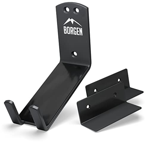 Borgen Bike Wall Mount Pedal Hook for E-Bikes, MTB & Road - Bicycle Wall Mount with Support Brackets and Wall Protection Pads, Suitable as Bike Rack Garage Bike Storage Shed and Bicycle Storage Indoor