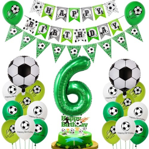 Fussball 6 Jahre Junge Geburtstag Deko, Luftballon 6. Geburtstag Grün, Fußball 6. Luftballon ,Fußball 6 Deko, 6. Tortendeko, Ballon 6. Junge