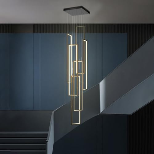DOCJX Modern LED Pendelleuchte Geometrie Hängeleuchte Treppenhaus Hängelampe Kronleuchter Treppenleuchte Pendellampe Höhenverstellbar Deckenleuchte Esstisch Treppe Wohnzimmer (6FLAME-100CM)