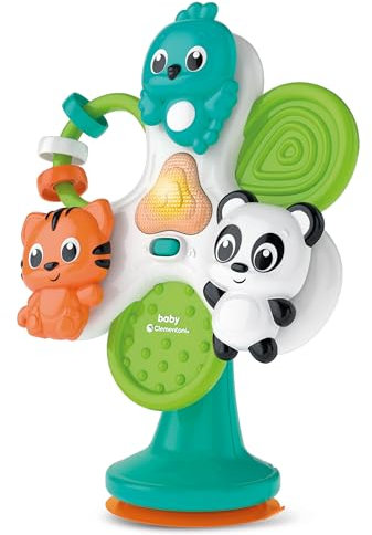 Clementoni - Juego con Ventosa para Trona, Round & Round Animals - Juego Interactivo con Animales para la Primera Infancia, Molinillo para niños de 1 año, Pilas Incluidas, 17915