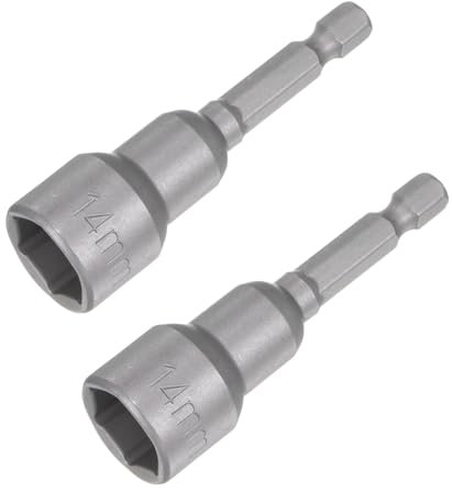 sourcing map 14mm Magnetic Hex Socket 65mm/2.56, 1/4 Hex Shank Magnetic Power Nut Driver Set CR-V Quick-Release Extensions for Impact Drill Nut Setters Socket Wrench Screw, 2 Pcs