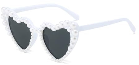 Herz Sonnenbrille Herzbrille Herzform Herzbrillen Brille Heart Glasses Herzsonnenbrille weiß Hochzeit Shaped Sunglasses Bride Perle Vintage Damen Herzförmige Braut Party Sonnenbrillen Accessoires