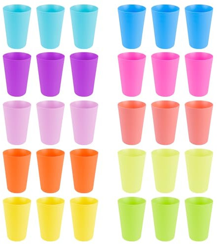 30 pcs Gobelets en plastique coloré réutilisables Gobelets en plastique pour anniversaires et fêtes,260ml Verres en plastique solides et réutilisables,Gobelets réutilisables pour mariages et Noël