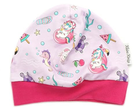 Kleine Könige Mütze Baby Mädchen Beanie · Modell Sommer Einhorn Unicornparty Flieder, pink · Ökotex 100 Zertifiziert · Größe 86/92