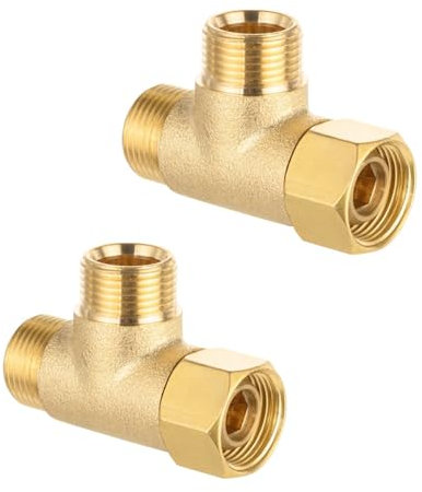 EFIELD Válvula en T adicional de tope de ángulo, entrada de compresión de 3/8 pulgadas x salida de compresión de 3/8 pulgadas x salida de compresión de 3/8 pulgadas, sin plomo hecho de latón