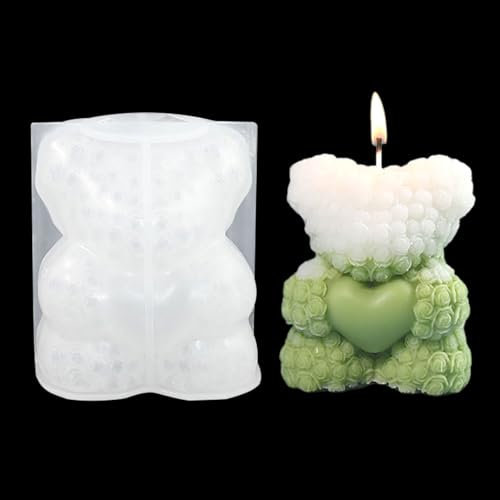 Zayookey Rose Bear Candle Mold for Epoxy Resin 3D Candle Making Resin Mold Animal Soap Silicone Mold Teddy Bear Casting Mould for DIY Aromatherapy Wax Candle Soap