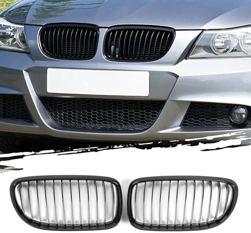 AggAuto Glänzend Schwarz Kühlergrill, Front Nieren 12-Einzelstab für BMW Serie 3, E90/E91, 2009-2011
