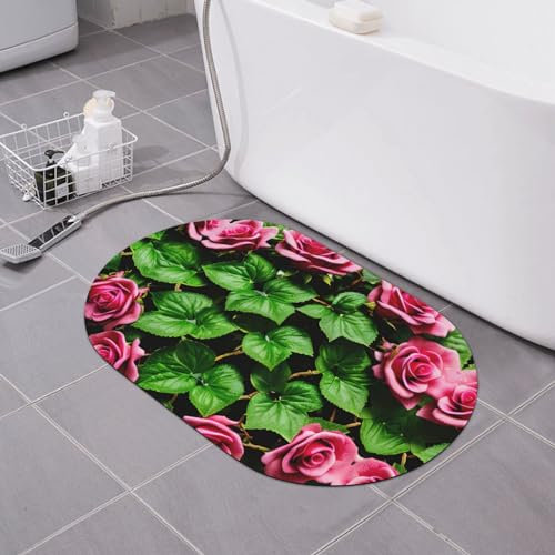 GaxfjRu Badematte mit Blumenmuster, Efeu mit Blättern, schnelltrocknend, saugfähig, rutschfest und leicht zu reinigen, für Badezimmer