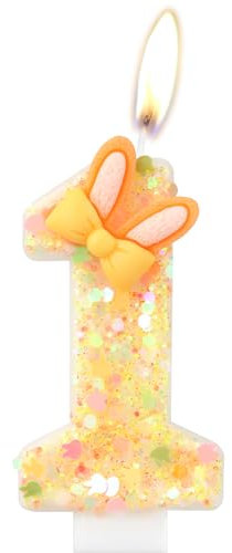 Kaninchen Nummer 1 Kerzen, Mädchen 1st Geburtstagskerzen, Bunny Kerzen für Kuchen, Bunny themed Geburtstagstorte Dekor, Orange Geburtstagskerze Kuchen Topper für Jungen Mädchen Geburtstagsparty Dekor