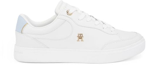 Tommy Hilfiger Essential Chic Court Sneaker Fw0Fw08322 Zapatillas Bajas para Mujer, Blanco (Ecru/Breezy Blue), 38 EU