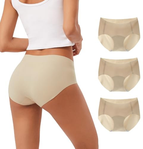 INNERSY Unterhosen Damen Nahtlos Hautfarben Unterwäsche Microfaser Slip Seamless Panty 3er Pack (M, 3 Beige)