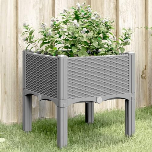 Juroupi Jardinière avec Pieds Gris Clair 40x40x42 cm PP,Jardiniere sur Pieds,Bac avec Treillis,Jardiniere Terrasse