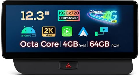 XTRONS 12,3'' Android-Autoradio Octa Core 4GB 64GB 4G LTE Car Play Android Auto IPS Bildschirm GPS Bluetooth 5.0 WLAN USB GPS Optional DAB OBD Für Audi Q5 Audi Concert oder Audi Symphony Radiosystem